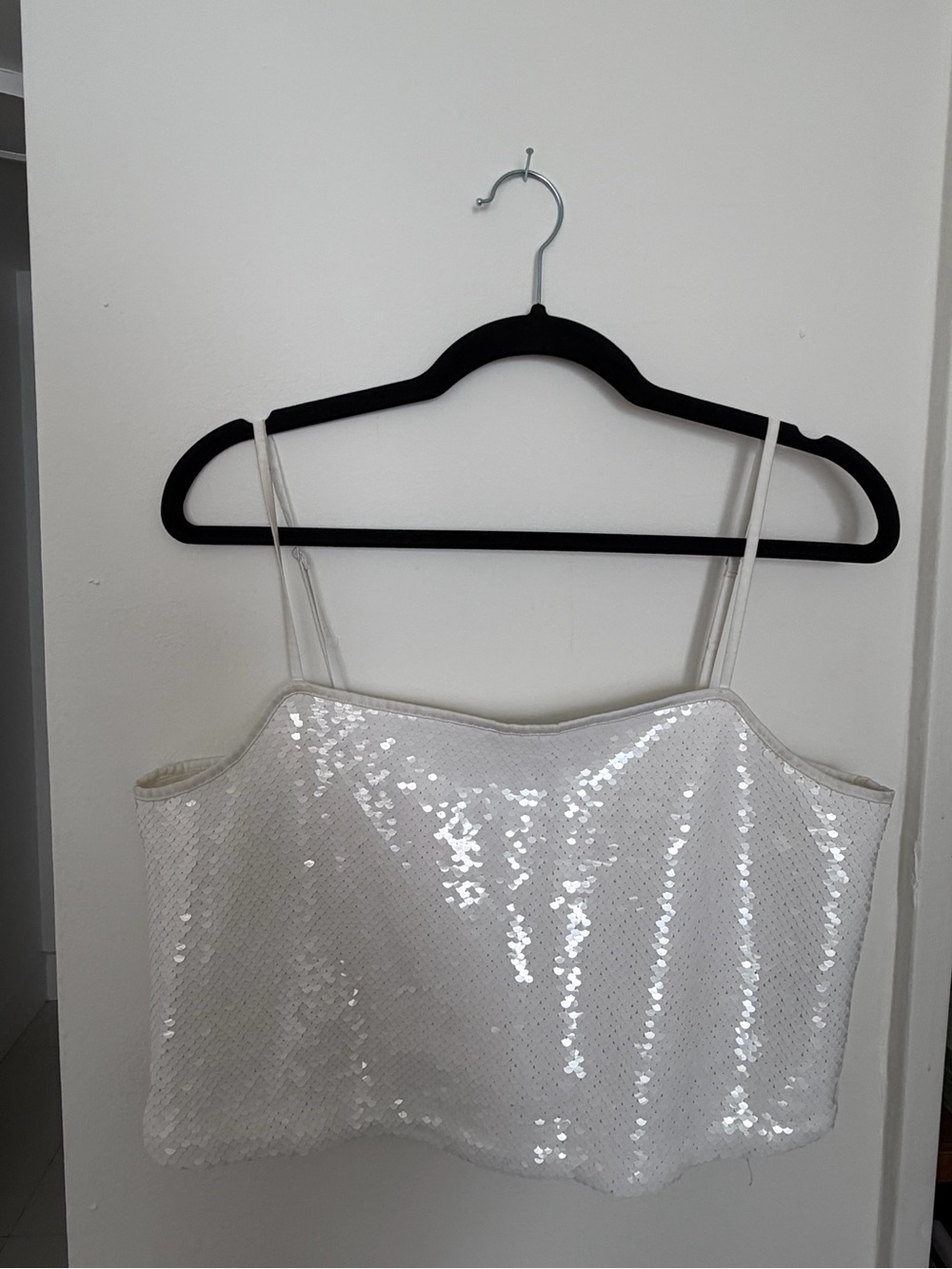 Abercrombie & Fitch White Sequin Spaghetti Strap Cami Top